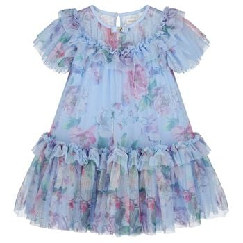 Girls Blue Floral Tulle Dress