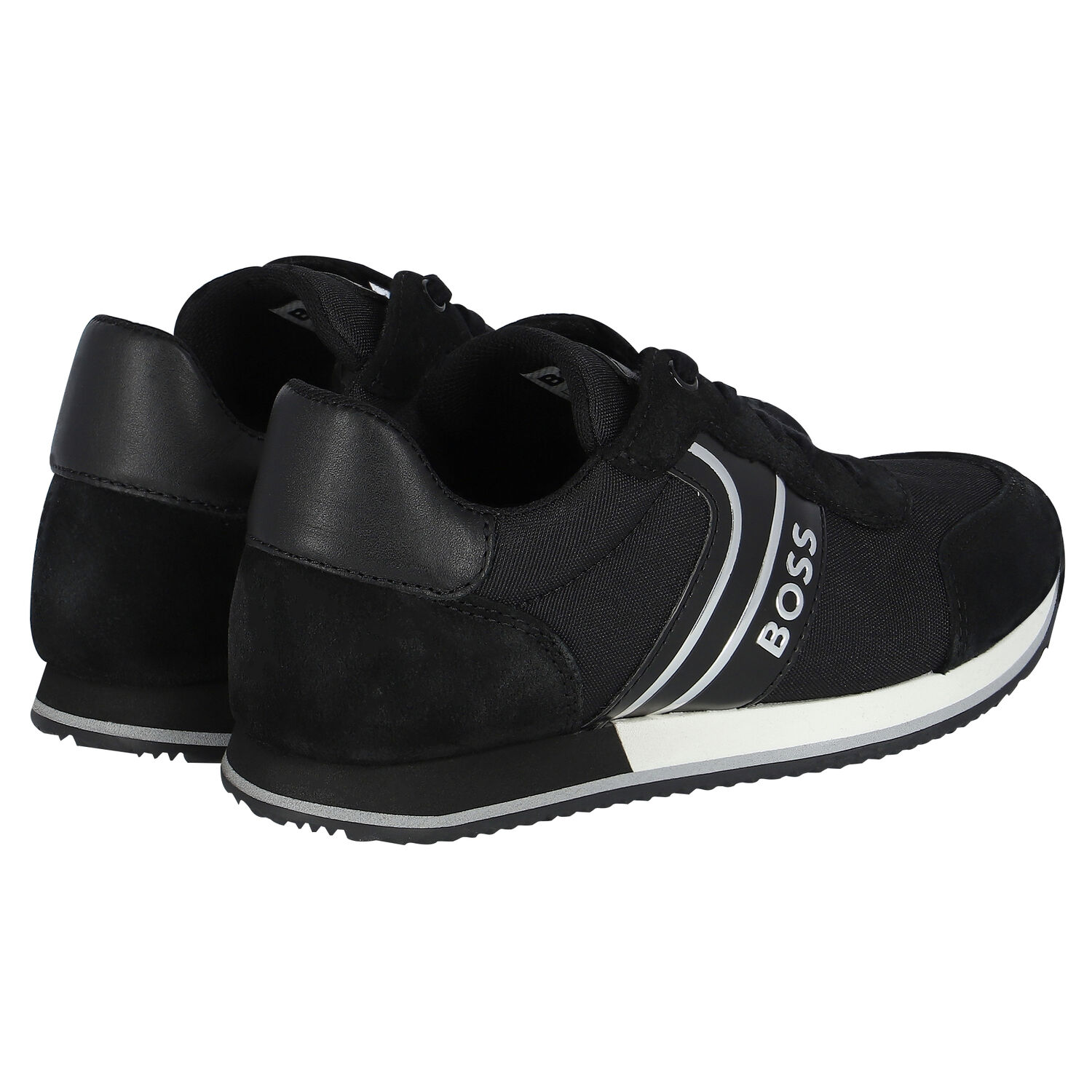 Boys Black & White Logo Trainers, 1, hi-res