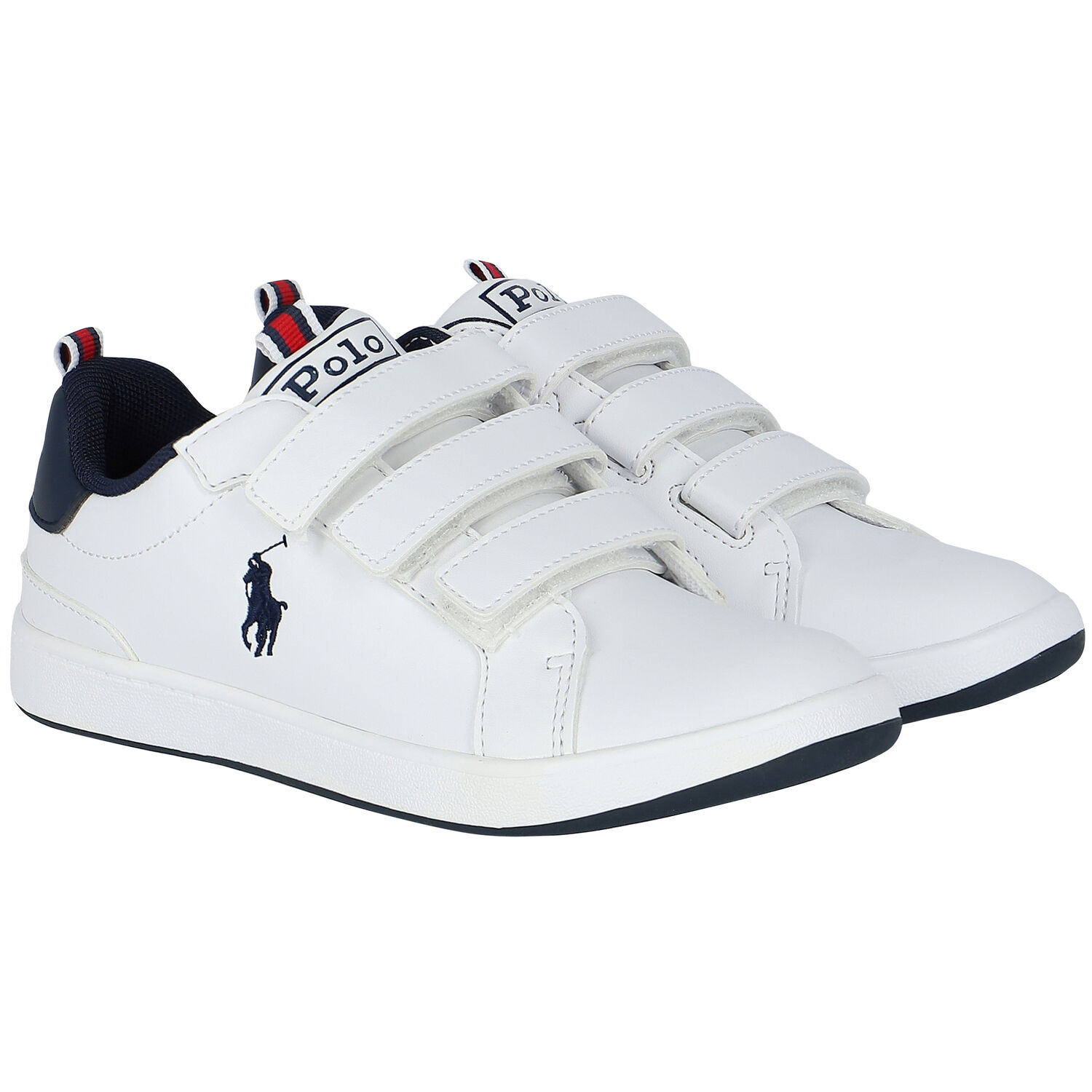 Boys White & Navy Logo Trainers, 2, hi-res