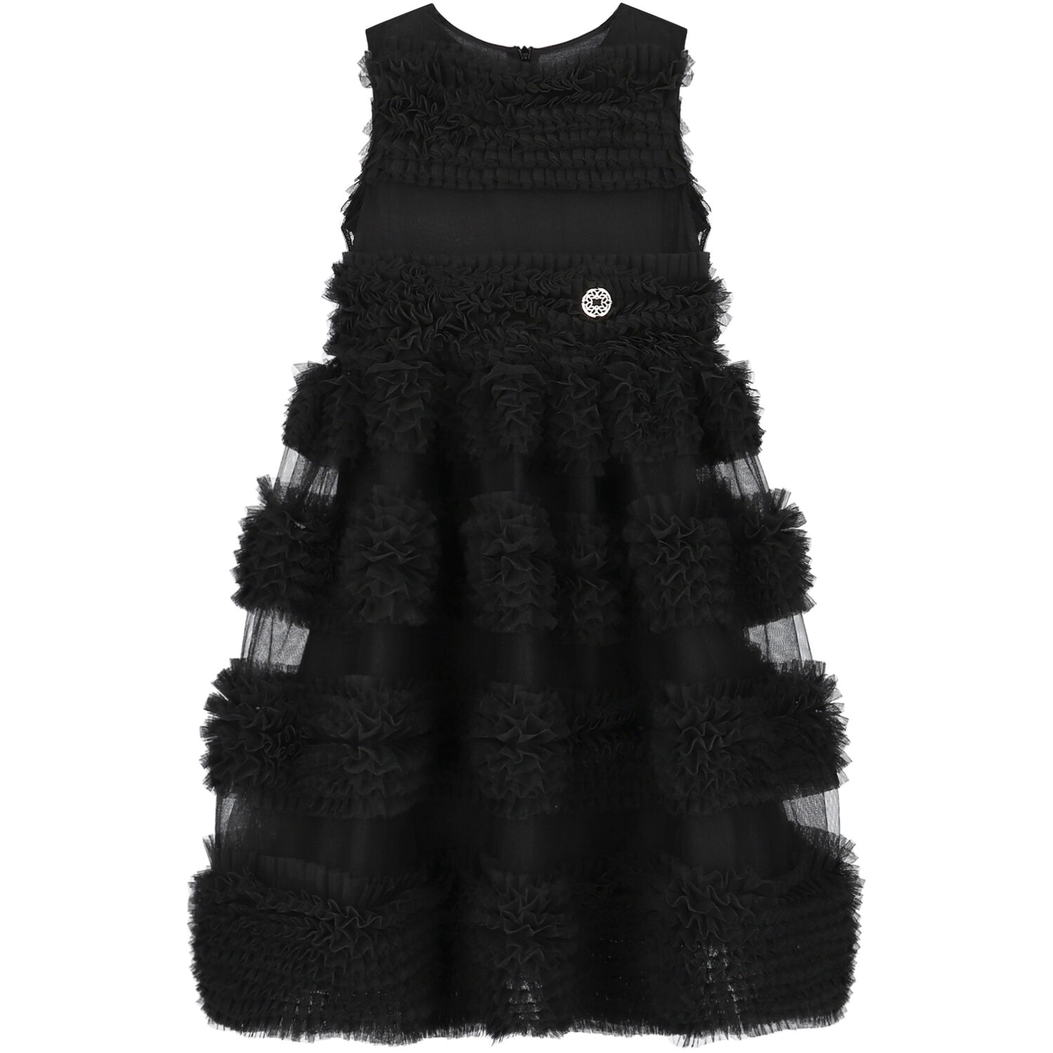 Girls Black Tulle Frills Logo Dress, 1, hi-res