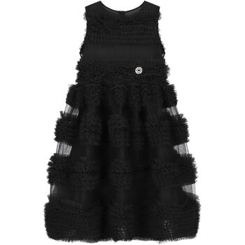 Girls Black Tulle Frills Logo Dress