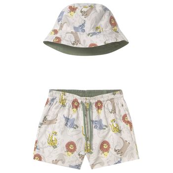 Younger Boys Ivory Swim Shorts & Hat Set