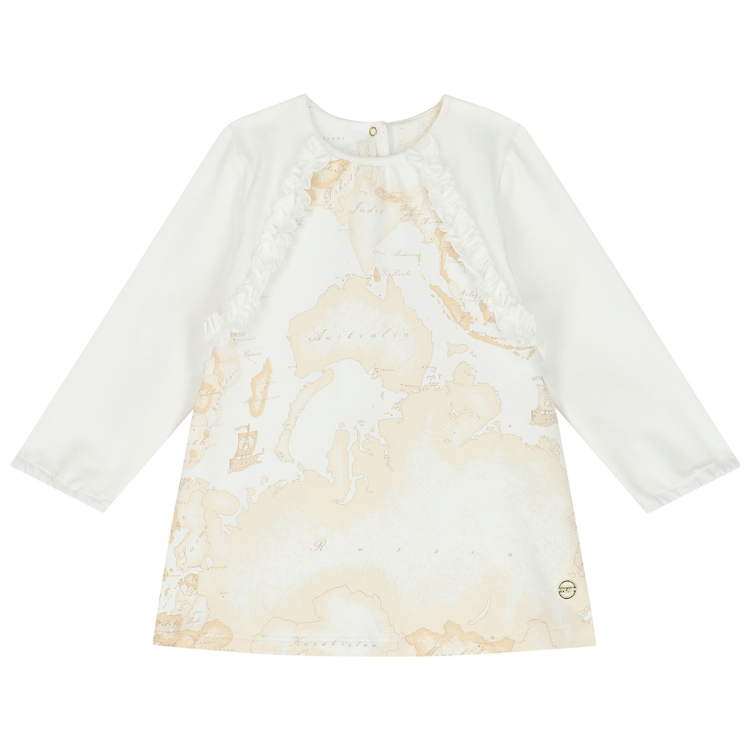 Baby Girls Ivory & Beige Geo Map Dress Set, 1, hi-res
