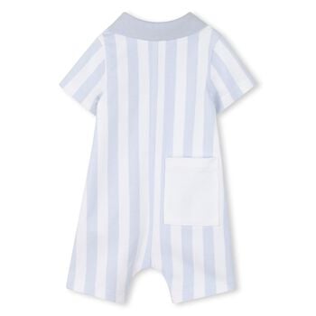Baby Boys Blue & White Striped Logo Romper