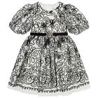 Girls Ivory & Black Ribbon Floral Tulle Dress, 1, hi-res