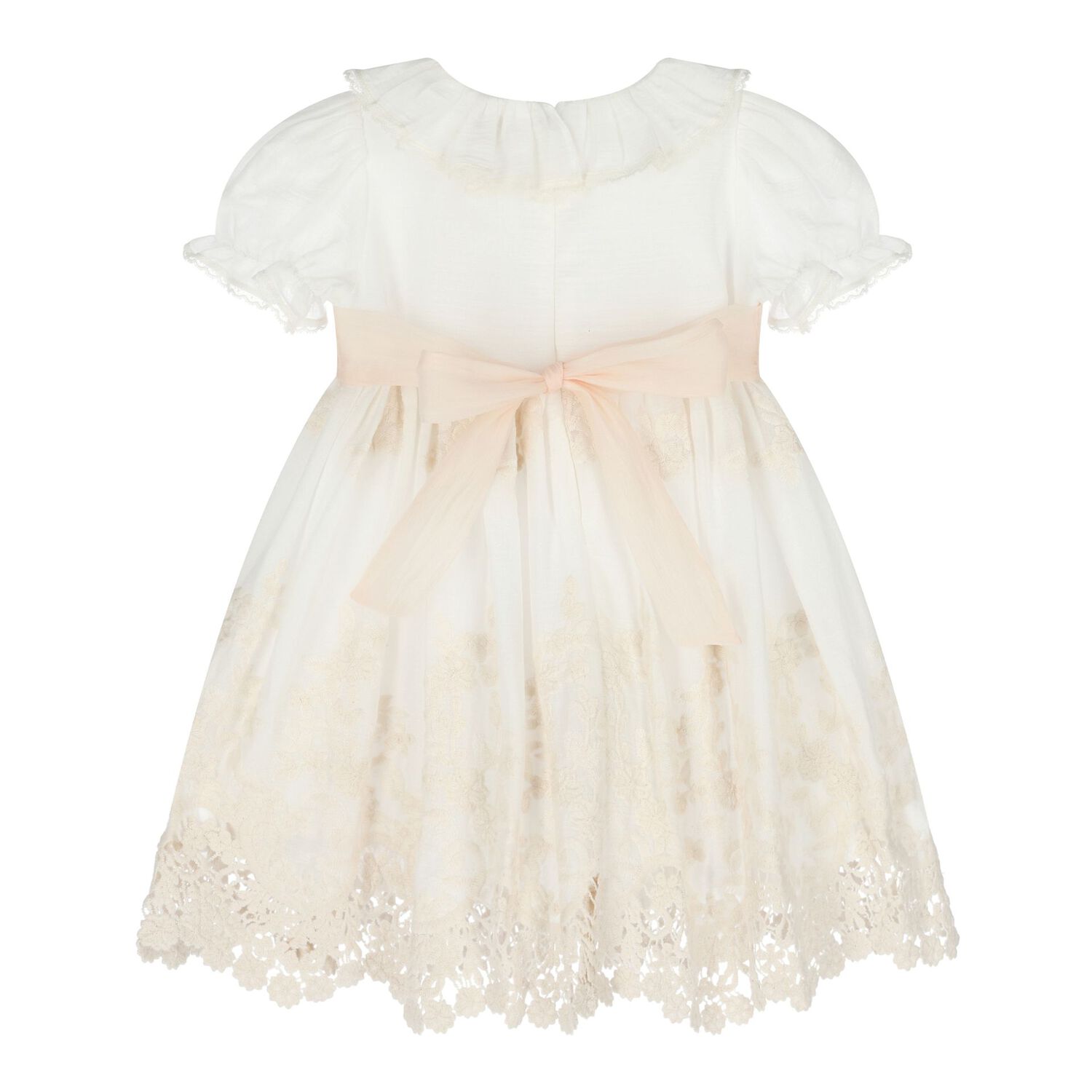 Baby Girls White Floral Embroidered Dress, 1, hi-res
