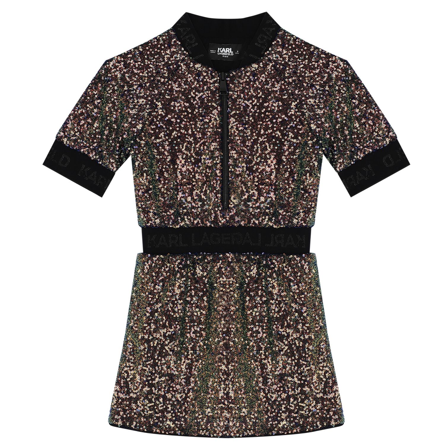 Girls Black Sequin Embellished Dress, 1, hi-res