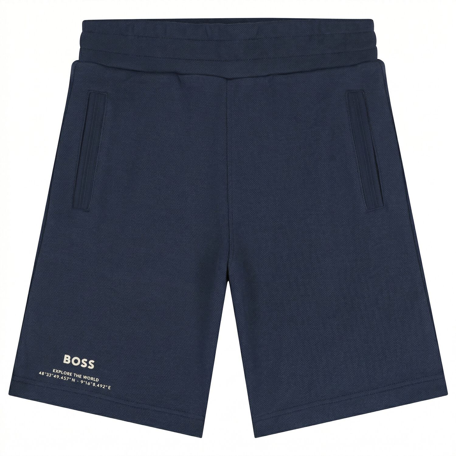 Boys Navy Blue Logo Shorts, 1, hi-res