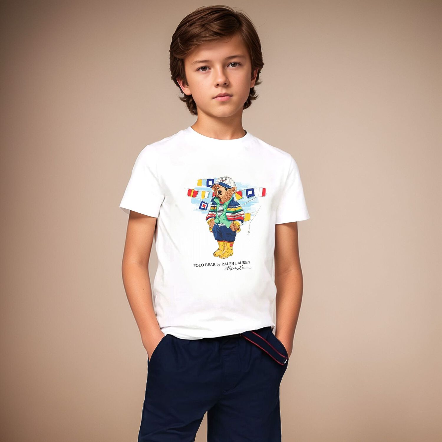 Boys White Logo Polo Bear T-Shirt, 1, hi-res image number null