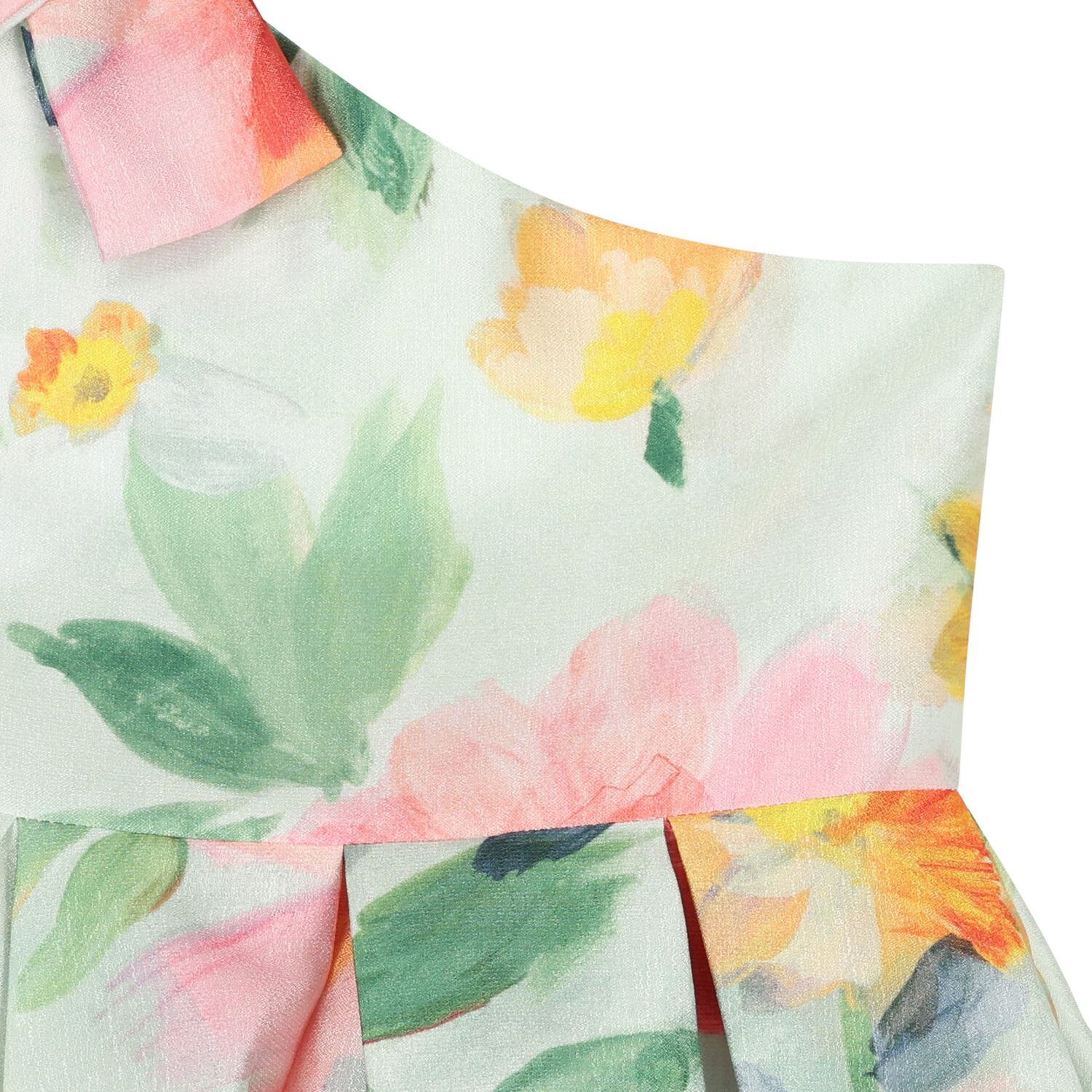 فستان بناتي باللون الأخضر مزين بالزهور ومطوي, 1, hi-res