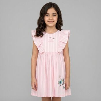 Younger Girls Pink Logo Striped Dress