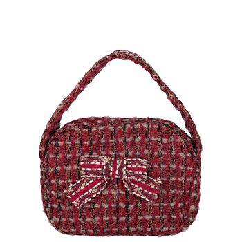 Girls Burgundy Bow Tweed Handbag