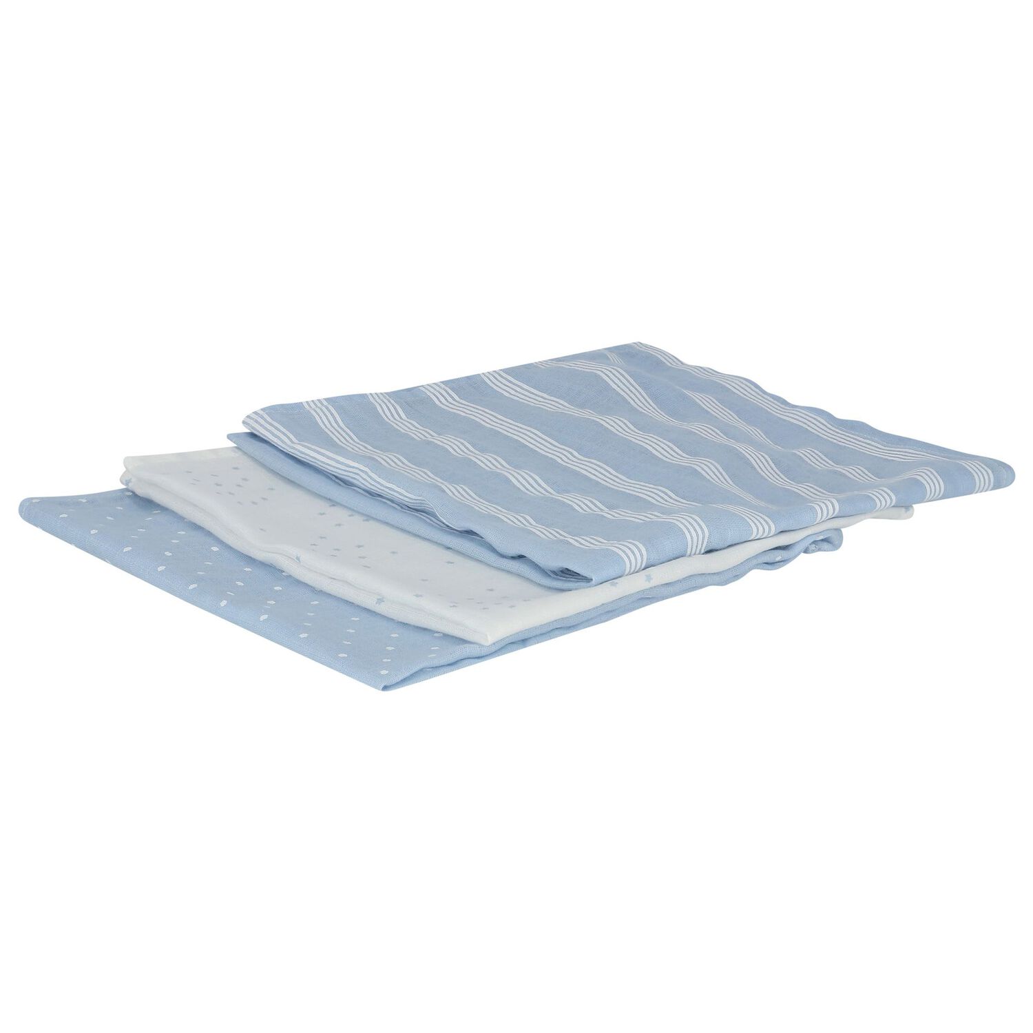 Baby Boys White & Blue Muslins (3-Pack), 3, hi-res