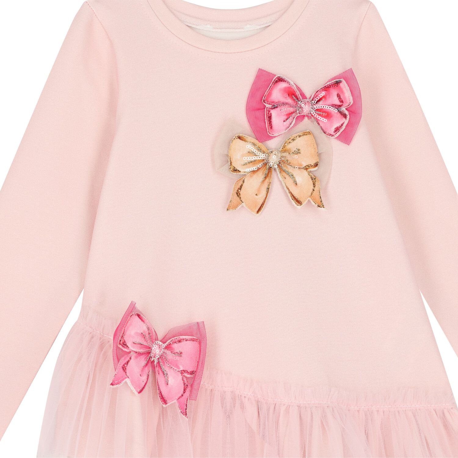 Girls Pink Bow Long Sleeve Top, 1, hi-res image number null
