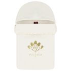 مدس بنات بطبعة الزهور بالشعار  باللون العاجي و الذهبى, 1, hi-res