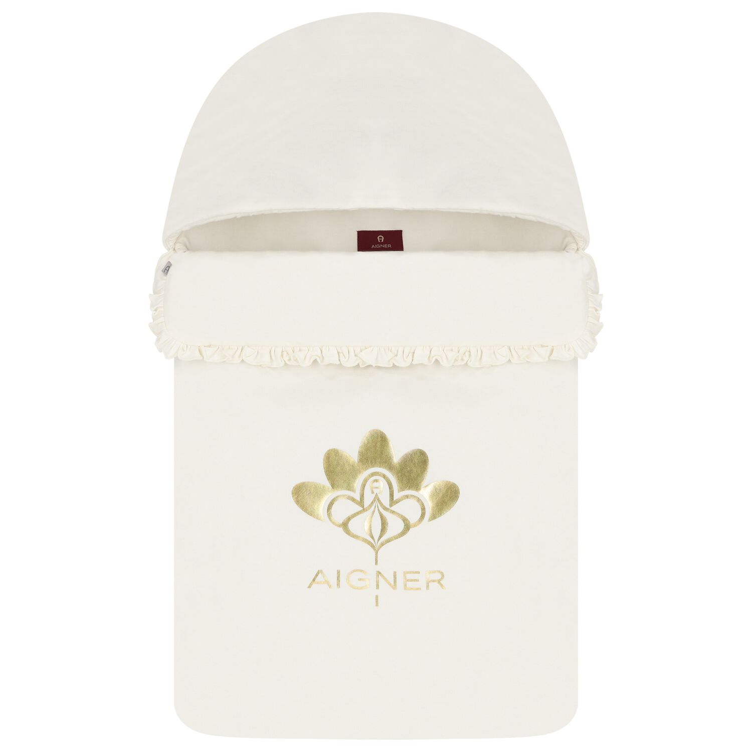 مدس بنات بطبعة الزهور بالشعار  باللون العاجي و الذهبى, 1, hi-res