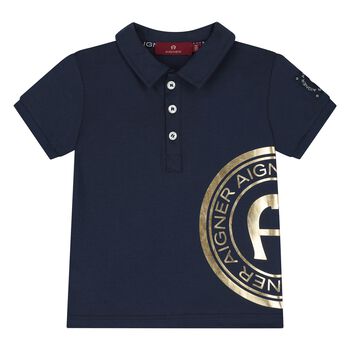 Younger Boys Navy Blue & Gold Polo Shirt