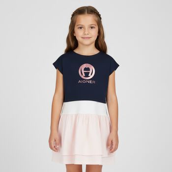 فستان قطعتين باللون الكحلى والزهرى للبنات