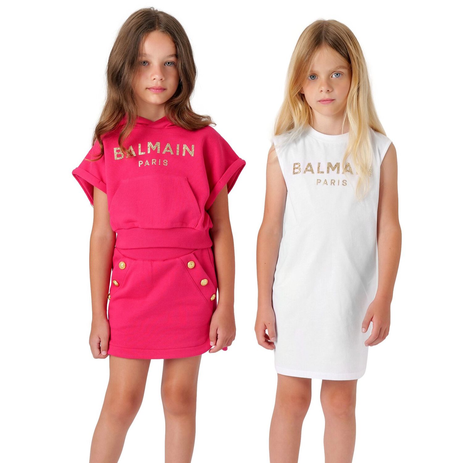 Girls White & Gold Logo Dress, 1, hi-res