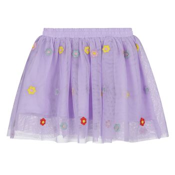 Younger Girls Purple Flower Tulle Skirt
