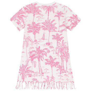 Girls White & Pink Palm Tree Dress