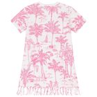Girls White & Pink Palm Tree Dress, 1, hi-res