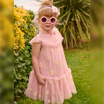 Girls Pink Floral Tulle Dress