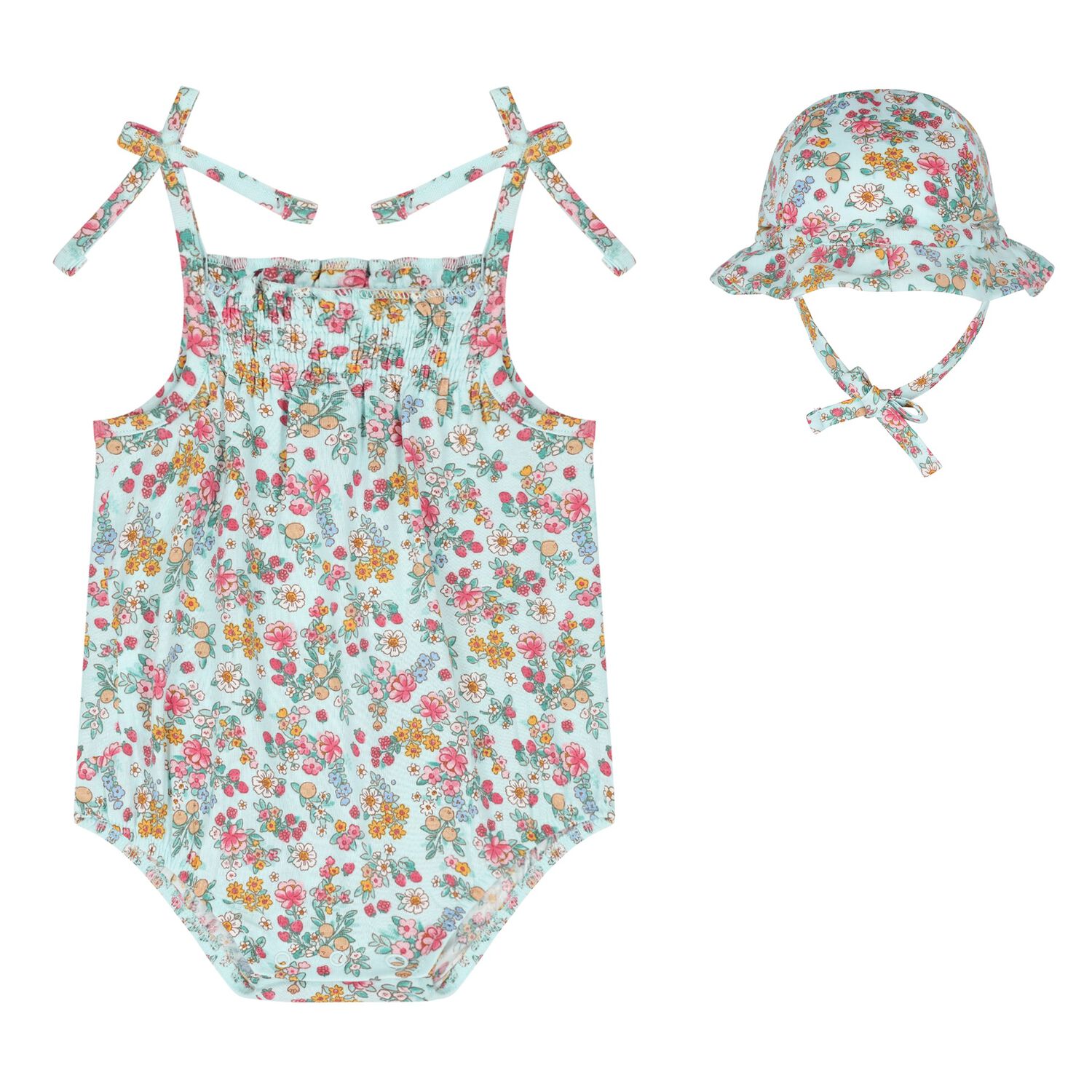 Baby Girls Green Floral Bodysuit Set, 1, hi-res