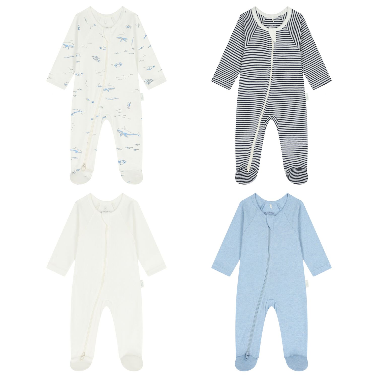 Baby Boys White & Blue Babygrows ( 4 Pack ), 5, hi-res image number null
