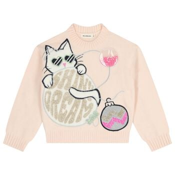 Girls Pink Cat Knitted Sweatshirt