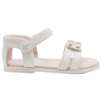 Younger Girls White Leather Sandals