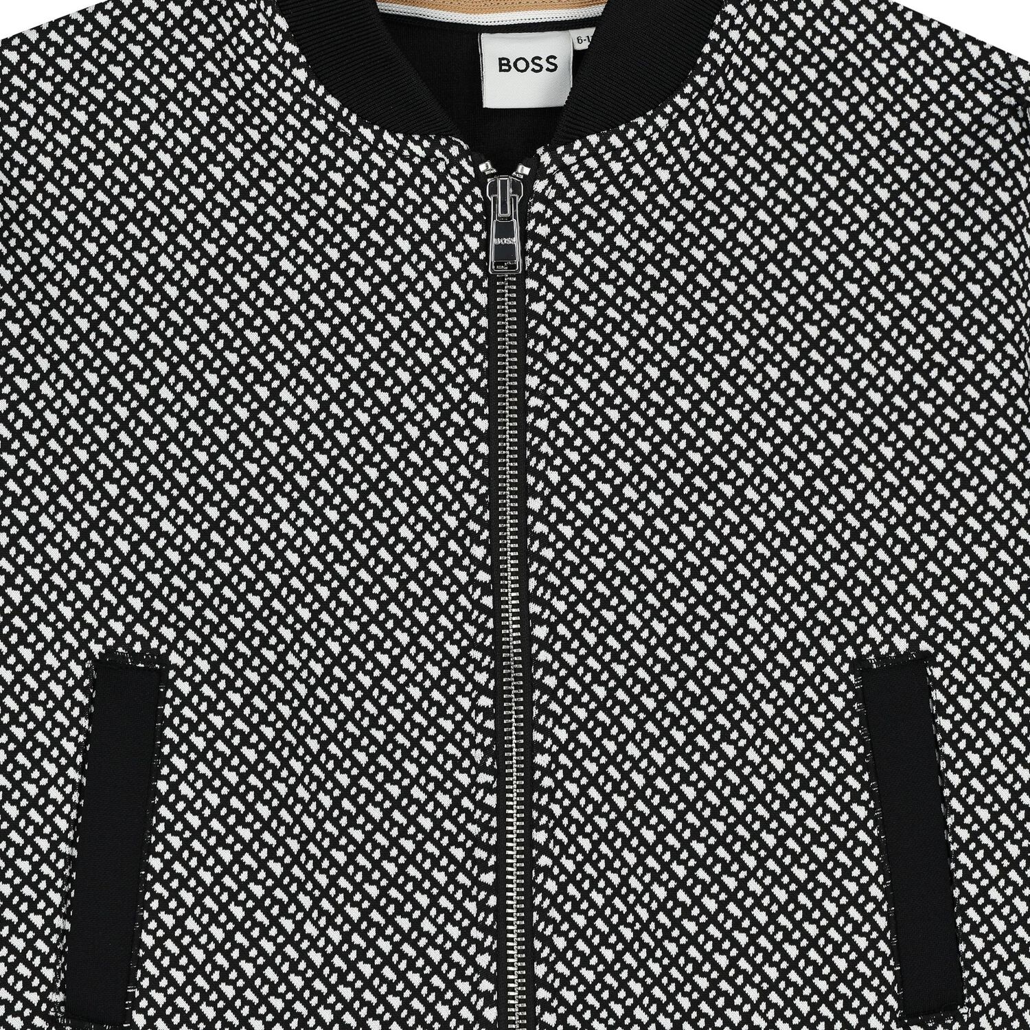 Girls Black & White Logo Zip Up Top, 1, hi-res