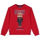 Boys Red Teddy Bear Sweatshirt, 1, hi-res