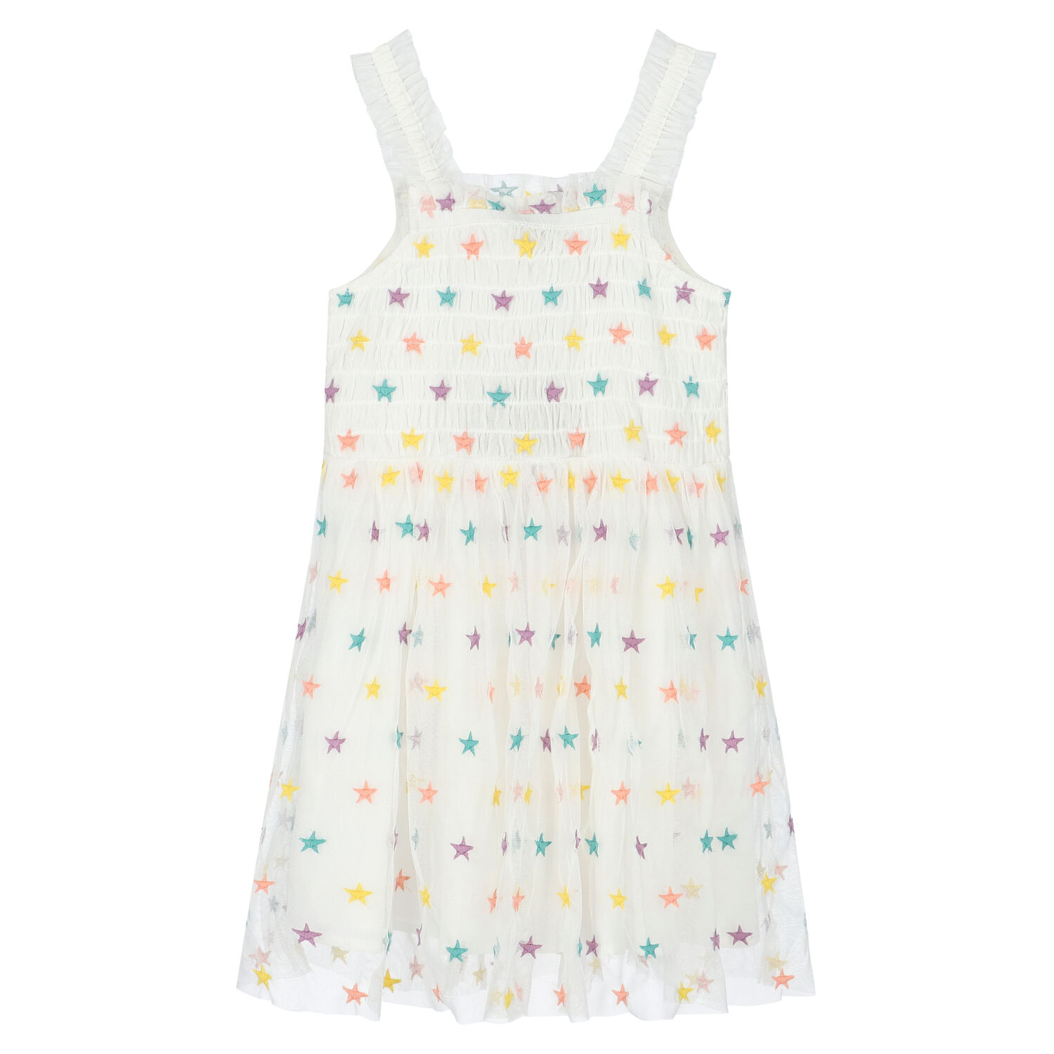 Girls White Tulle Star Dress, 1, hi-res