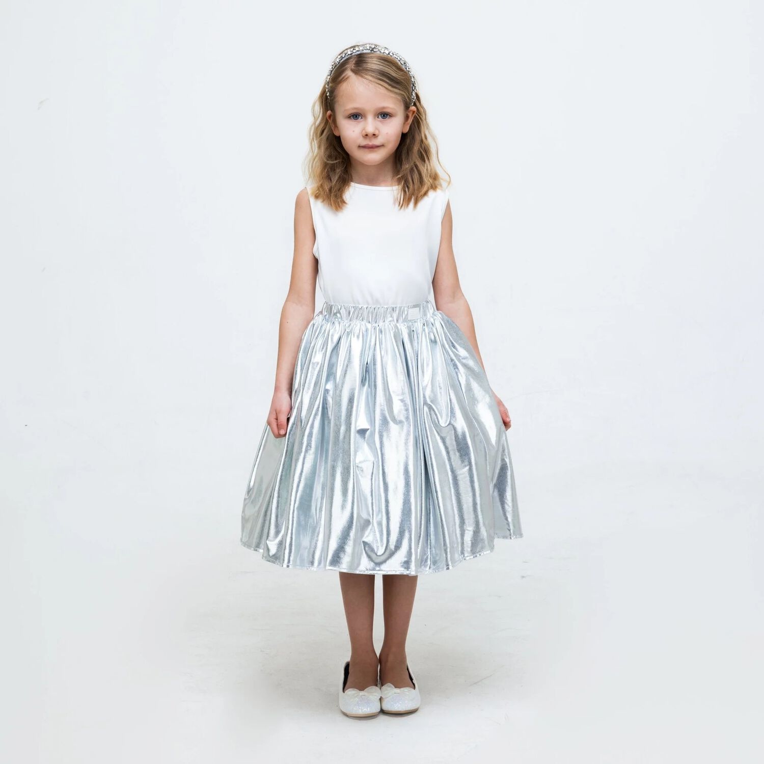 Girls Silver Metallic Skirt, 1, hi-res image number null