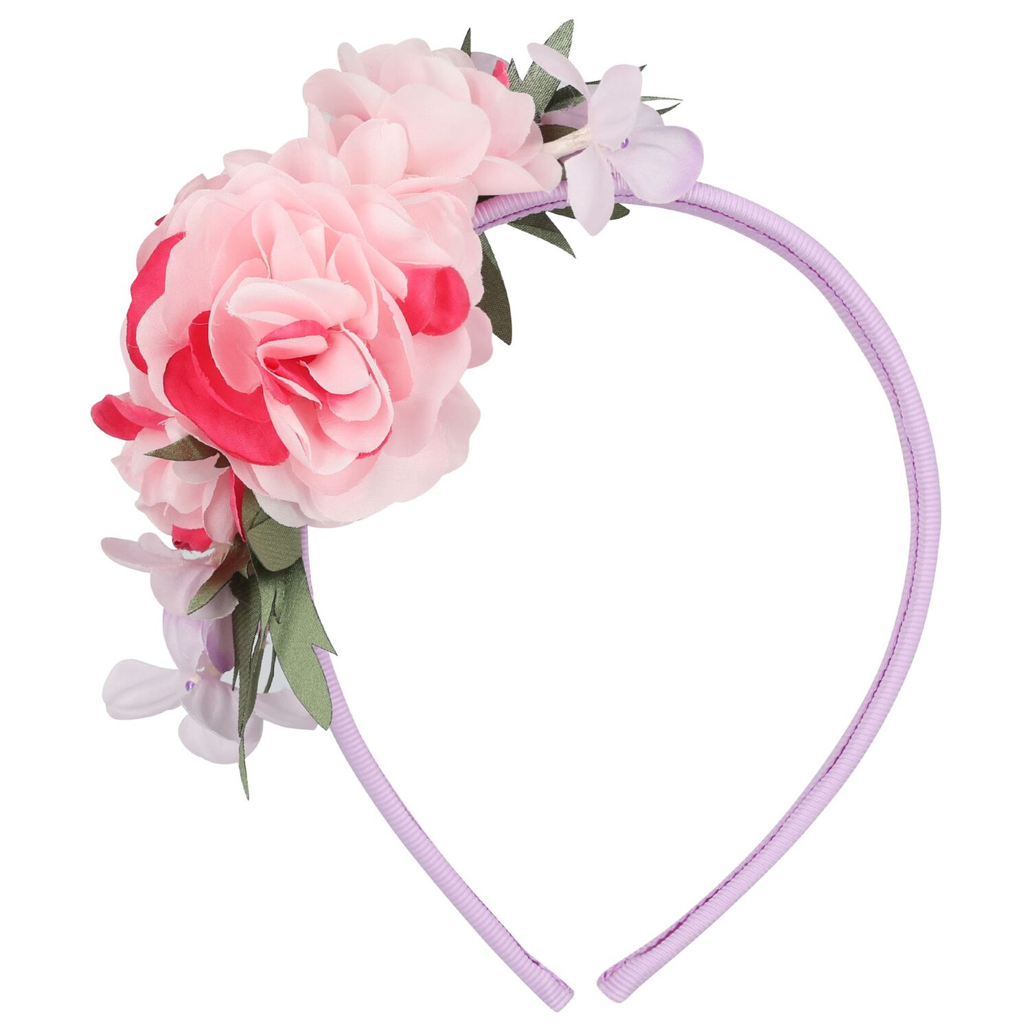 Girls Pink & Lilac Floral Headband, 1, hi-res