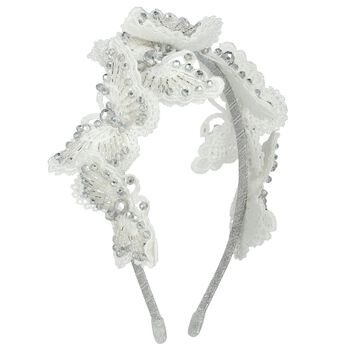  Girls White & Silver Butterfly Headband
