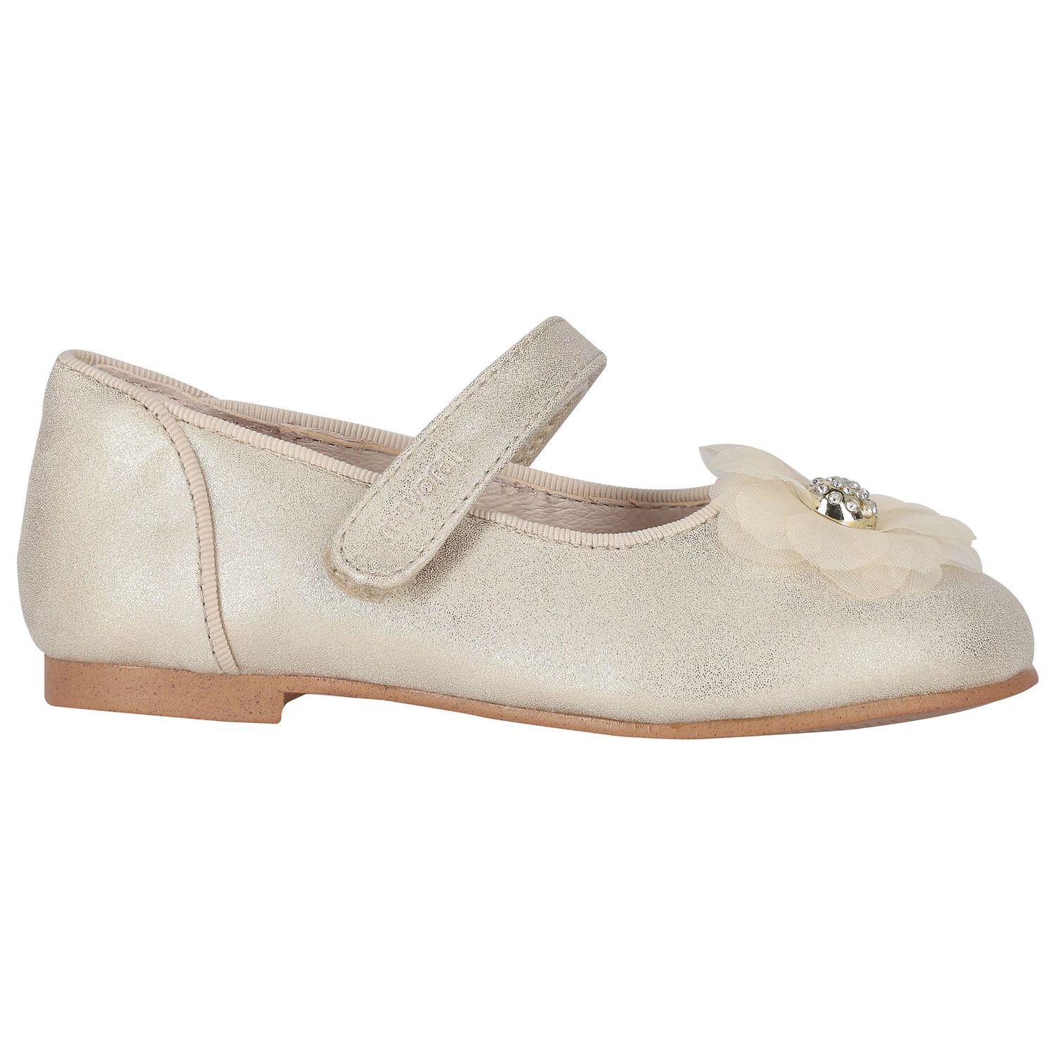 Girls Gold Diamante Flower Shoes, 2, hi-res image number null