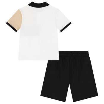 Boys White & Black Logo Shorts Set
