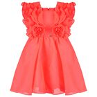 Girls Coral Ruffled Dress, 1, hi-res