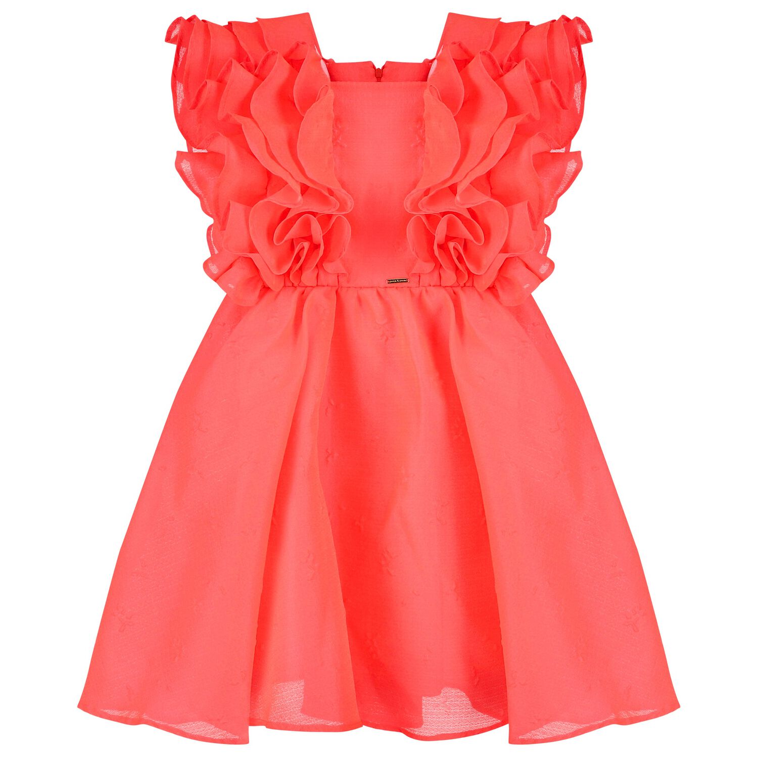 Girls Coral Ruffled Dress, 1, hi-res