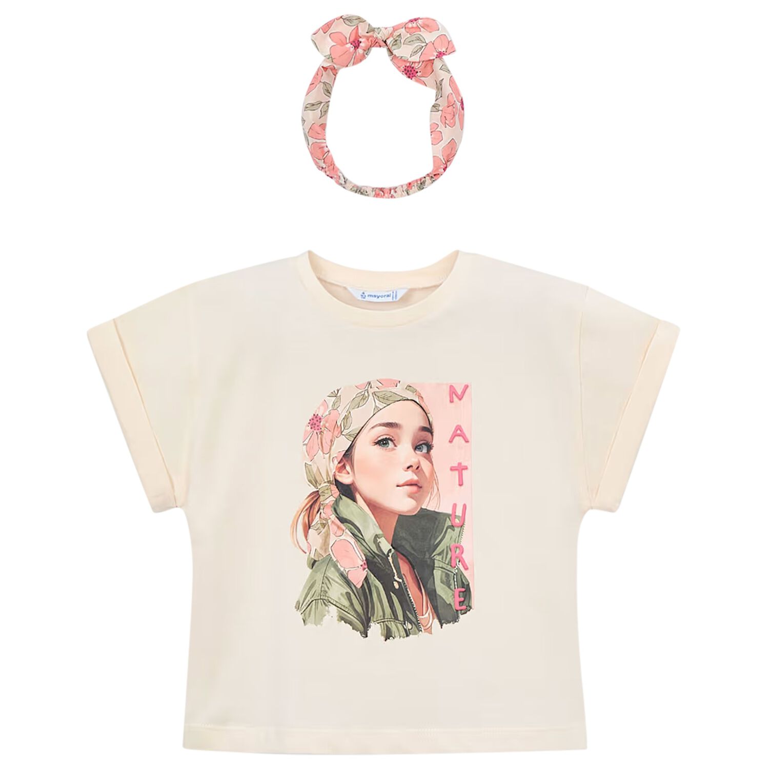 Girls Ivory T-Shirt & Headband Set, 3, hi-res