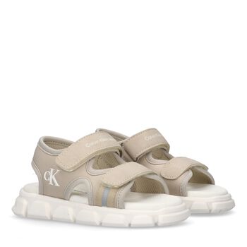 Beige & White Logo Sandals
