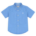 طقم شورت بالشعار باللون الأزرق والعاجي للأولاد الصغار, 1, hi-res