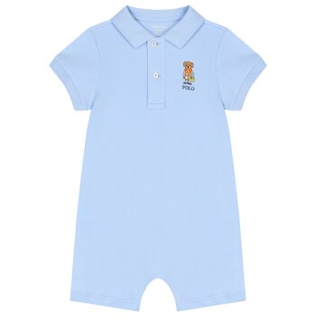 Baby Boys Blue Polo Bear Romper