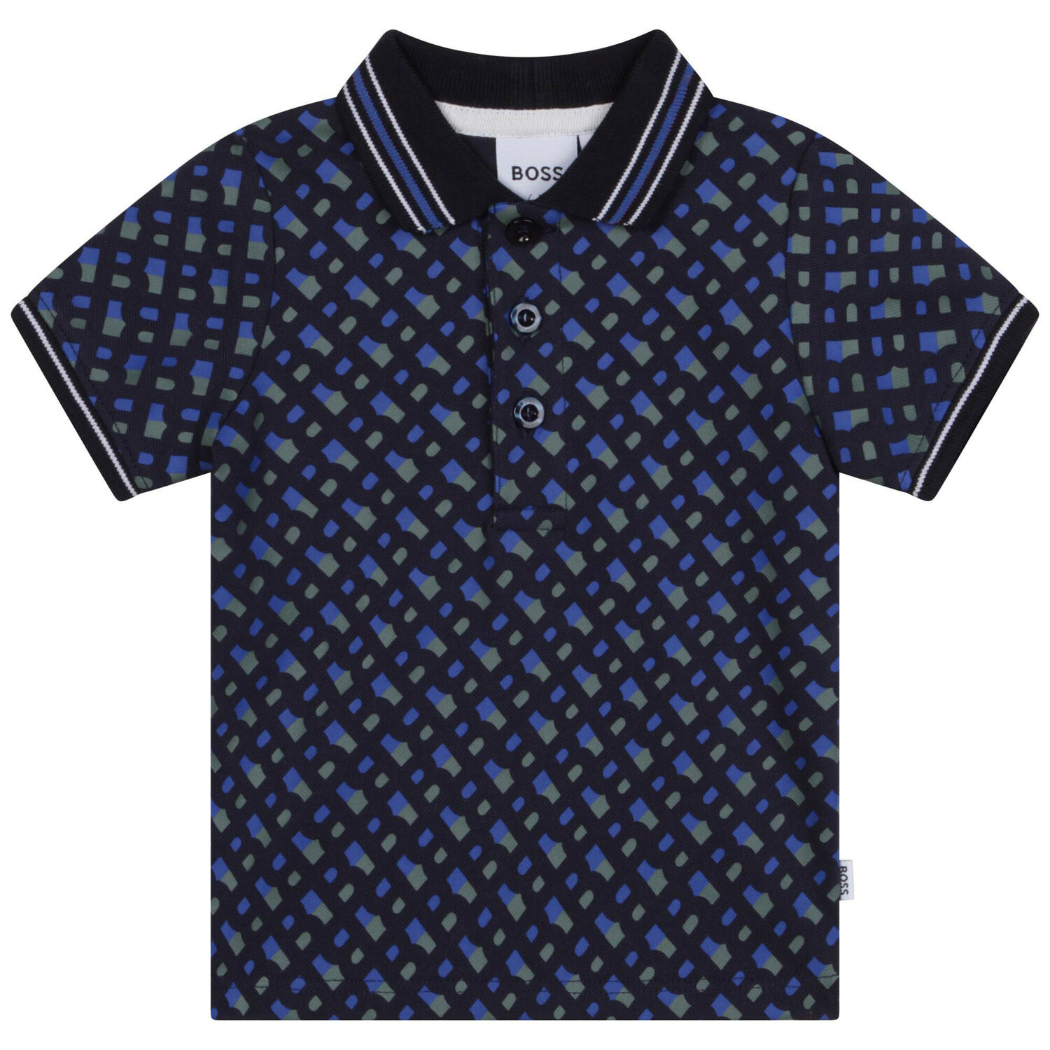 Younger Boys Navy Blue Monogram Logo Polo Shirt, 1, hi-res
