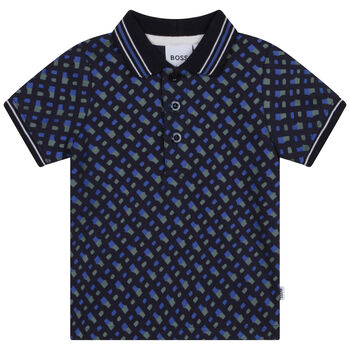 Younger Boys Navy Blue Monogram Logo Polo Shirt
