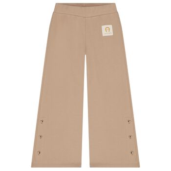 Girls Beige Logo Trousers