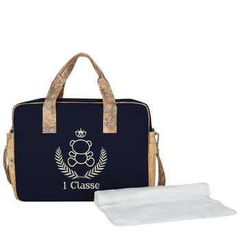 Navy Blue & Beige Geo Map Bear Changing Bag