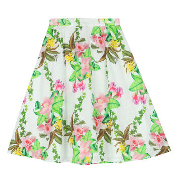 Girls White Broderie Anglaise Floral Skirt